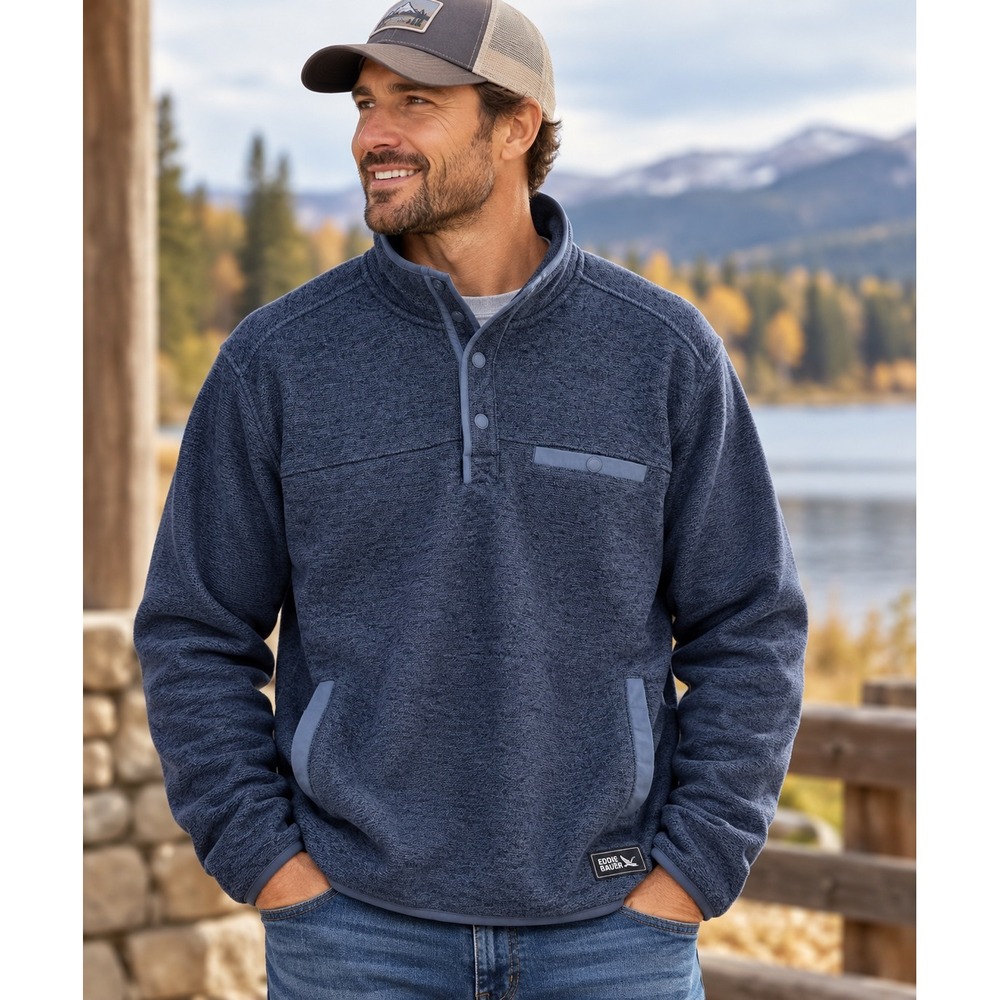Eddie Bauer Radiator Fleece Pullover Men's Blue Heather 1/4 Snap Outdoor